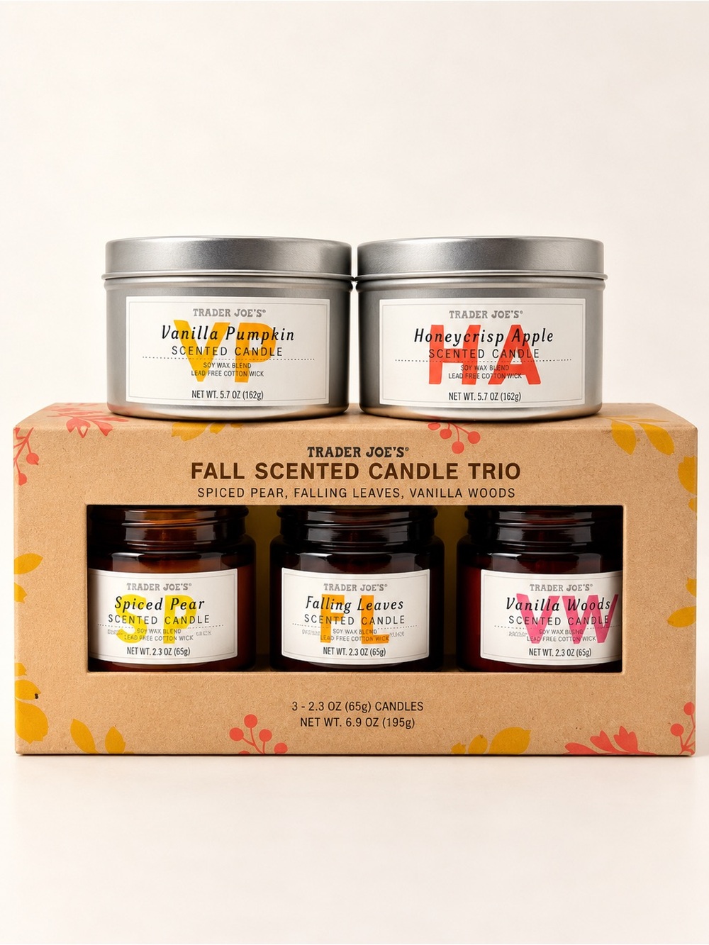 NEW • Trader Joe's Limited Edition Fall Candle Set • 5 Seasonal Candles